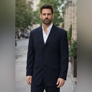 JASON EVANS New York Black Stripe Blazer Sport Coat 38S EUC